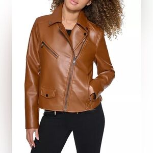 Karl Lagerfeld Paris Faux-Leather Moto Jacket cognac